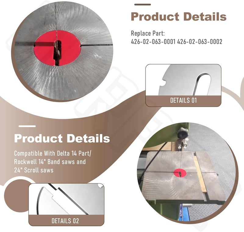 BERPSE (Pack of 2) 426-02-063-0001 426-02-063-0002 Table Inserts (Diameter: 2.5 in, Thickness: 0.1 in) Compatible With Delta 14 Part/Rockwell 14" Band saws and 24" Scroll saws - Image 3